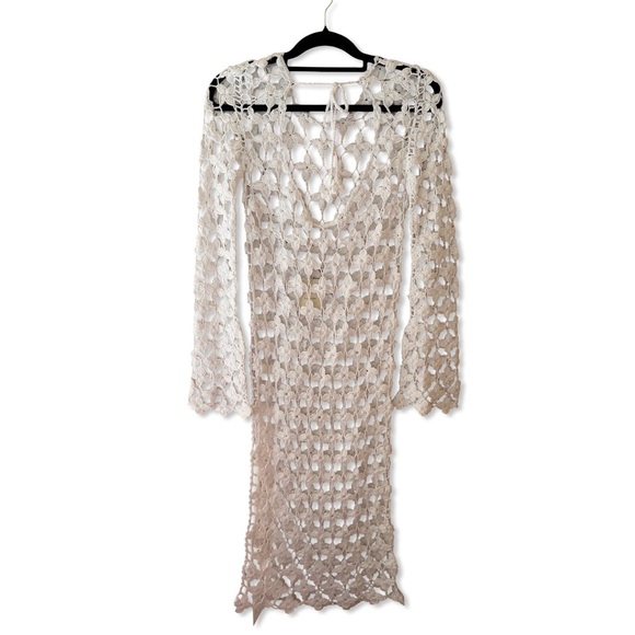 Tularosa Arella Midi Dress White Crochet Long Sleeve sheer Revolve NWT S - Picture 5 of 10